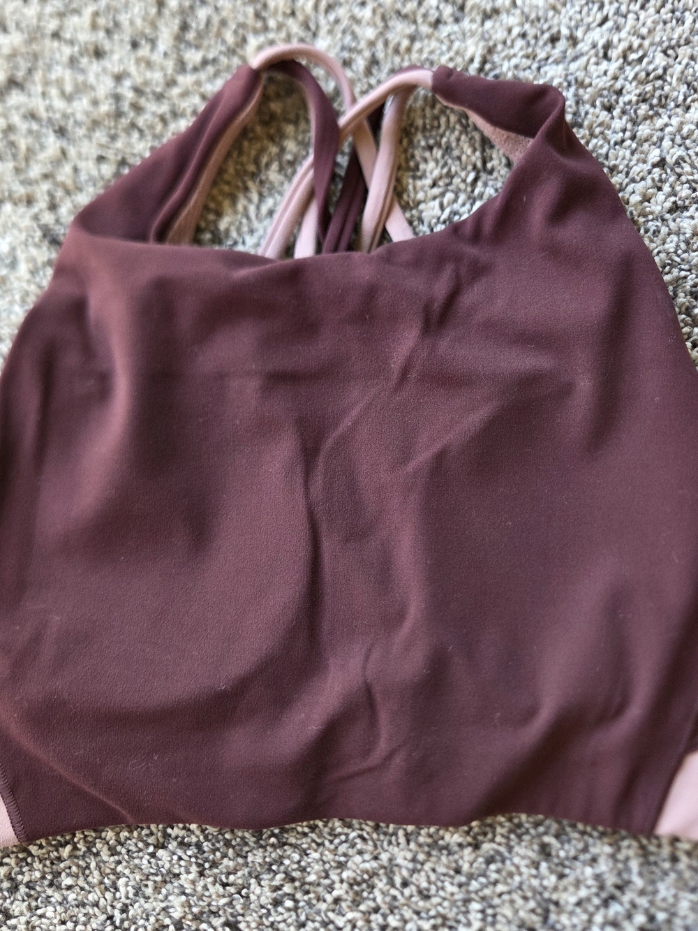 Athleta Burgundy Sports Bra with Light Pink Straps